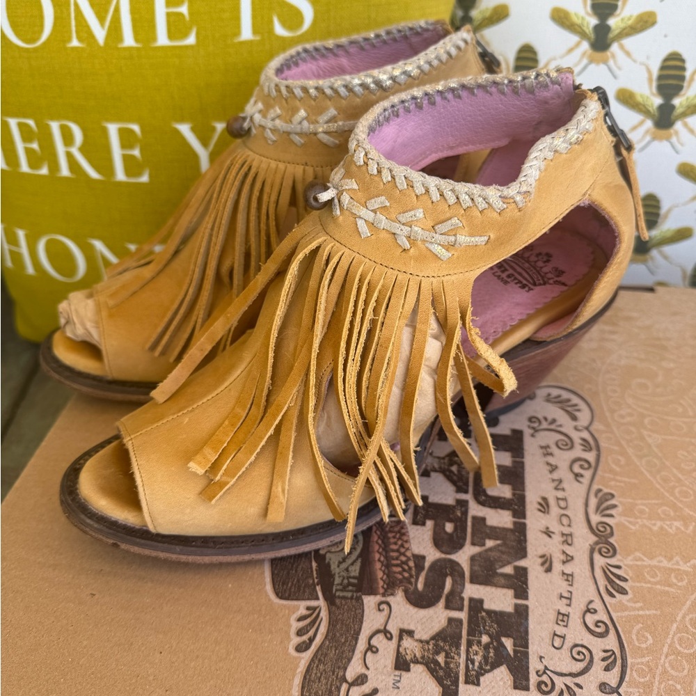 Mustard Ankle Booties with Fringe